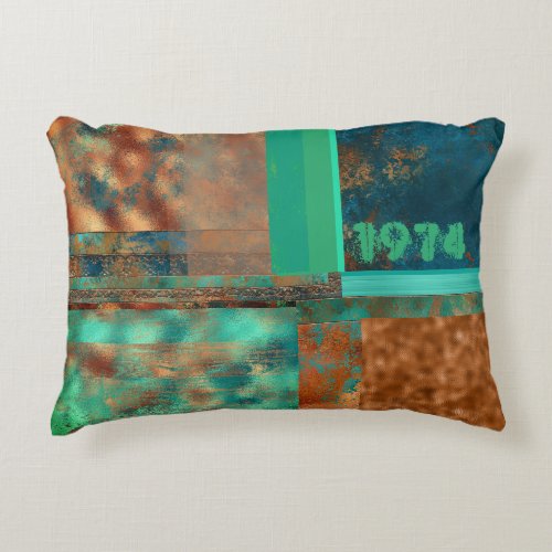 Teal brown faux copper patina Industrial custom  Accent Pillow