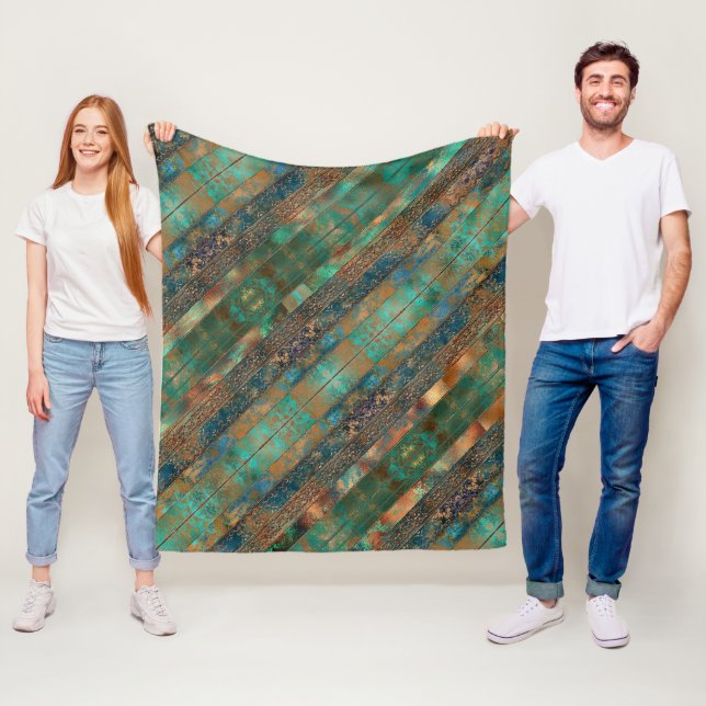 Teal brown faux copper patina inspired fleece blanket (In Situ)