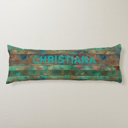 Teal brown faux copper patina inspired Industrial  Body Pillow