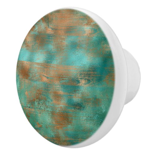 Teal brown faux copper patina inspired Industrial  Ceramic Knob