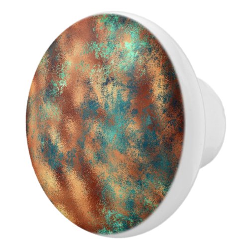 Teal brown faux copper patina inspired Industrial  Ceramic Knob