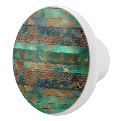 Teal brown faux copper patina inspired Industrial Ceramic Knob