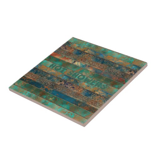 Teal brown faux copper patina inspired Industrial  Ceramic Tile