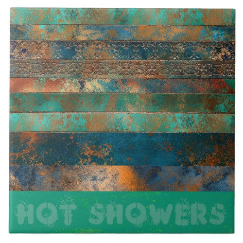 Teal brown faux copper patina inspired Industrial  Ceramic Tile