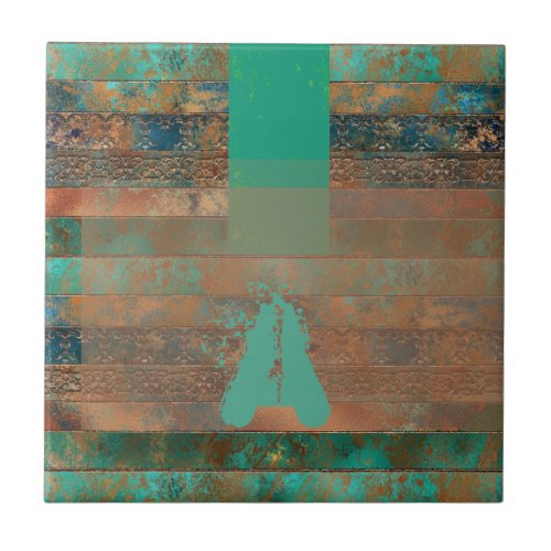 Teal brown faux copper patina inspired Industrial  Ceramic Tile