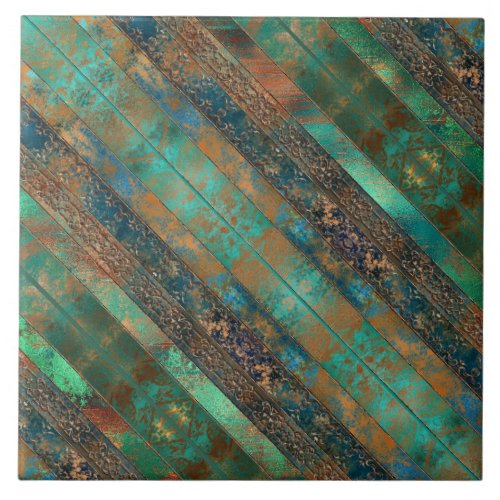 Teal brown faux copper patina inspired Industrial Ceramic Tile