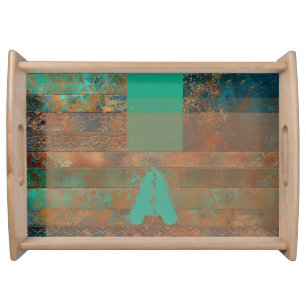 Teal brown faux copper patina inspired Industrial Serving Tray