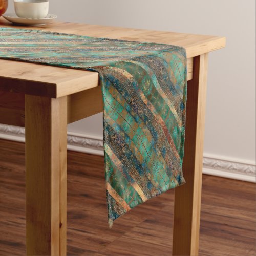 Teal brown faux copper patina inspired Industrial Short Table Runner