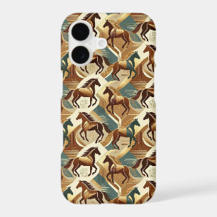 Teal Brown Gold Horses iPhone Case
