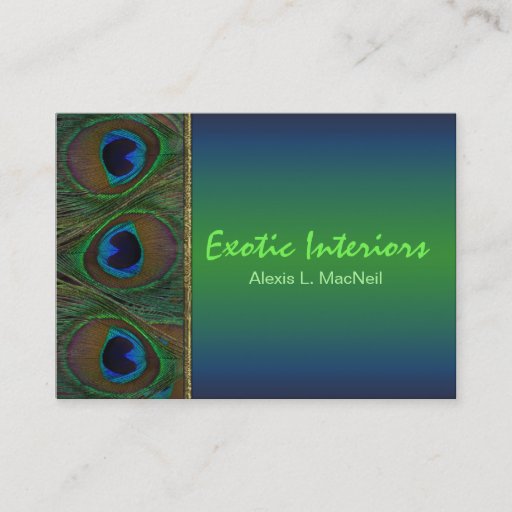 Customizable Teal, Brown, Gold Peacock Feathers Business Card