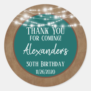 Teal Brown Lights Thank You Birthday Favor Tags