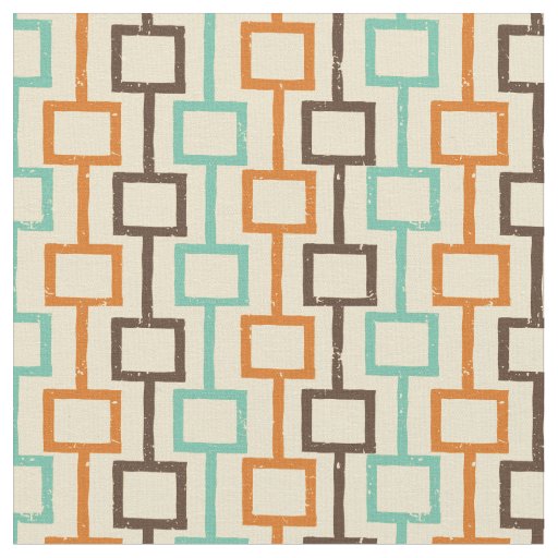 Teal Brown Orange Retro Geometric Pattern  Fabric