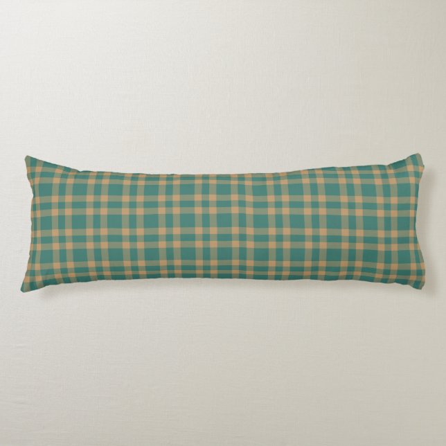 Teal Brown Plaid Pattern Body Pillow (Front)