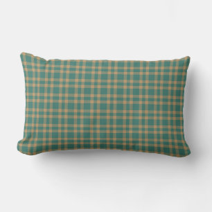 Teal Brown Plaid Pattern Lumbar Pillow
