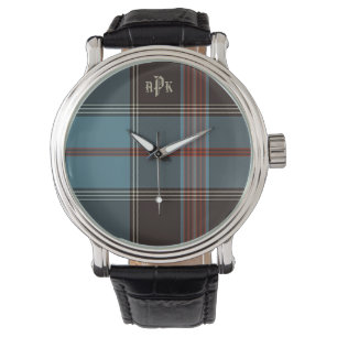 Teal, Brown, Red & Cream Plaid Watch