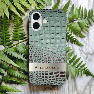 Teal Brown Reptile Digital Leather Titanium Metal 