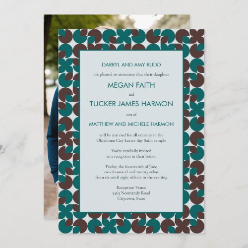 Teal  Brown Retro Shapes Reception Invitation