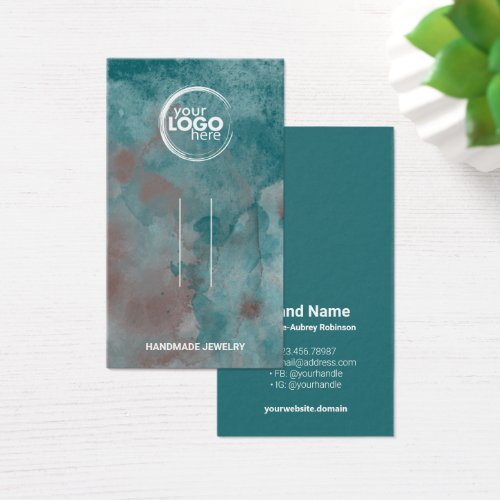 Teal Brown Watercolor Hair Clip Logo Display Card