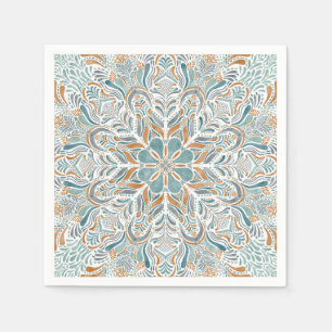 Teal Brown Watercolor Mandala Napkins