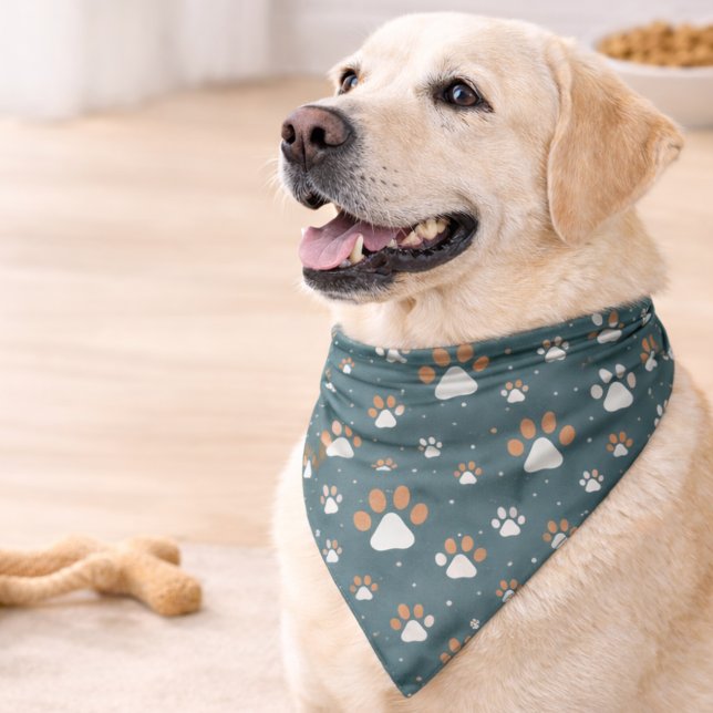 Teal Brown White Paw Print Pattern Bandana (Creator Uploaded)
