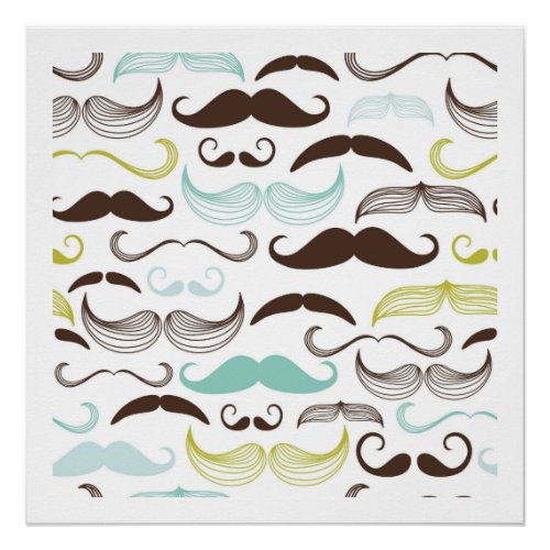 Teal Brown  Yellow Mustaches Poster