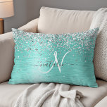 Teal Brushed Metal Silver Glitter Monogram Name Accent Pillow<br><div class="desc">Easily personalize this trendy chic accent pillow design featuring pretty silver sparkling glitter on a teal brushed metallic background.</div>