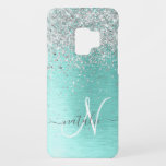 Teal Brushed Metal Silver Glitter Monogram Name Case-Mate Samsung Galaxy S9 Case<br><div class="desc">Easily personalize this trendy chic phone case design featuring pretty silver sparkling glitter on a teal brushed metallic background.</div>
