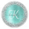 Teal Brushed Metal Silver Glitter Monogram Name