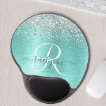 Teal Brushed Metal Silver Glitter Monogram Name Gel Mouse Pad<br><div class="desc">Easily personalize this trendy chic mouse pad design featuring pretty silver sparkling glitter on a teal brushed metallic background.</div>