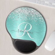 Teal Brushed Metal Silver Glitter Monogram Name Gel Mouse Pad at Zazzle