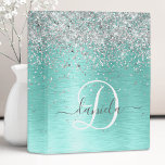 Teal Brushed Metal Silver Glitter Monogram Name Mini Binder<br><div class="desc">Easily personalize this trendy chic binder design featuring pretty silver sparkling glitter on a teal brushed metallic background.</div>
