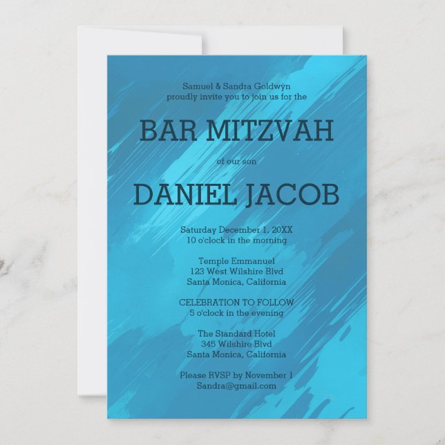 Teal Brushstrokes Custom BAR BAT MITZVAH  Invitation (Front)