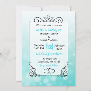 Teal Bubbles Black Script Wedding Invitations