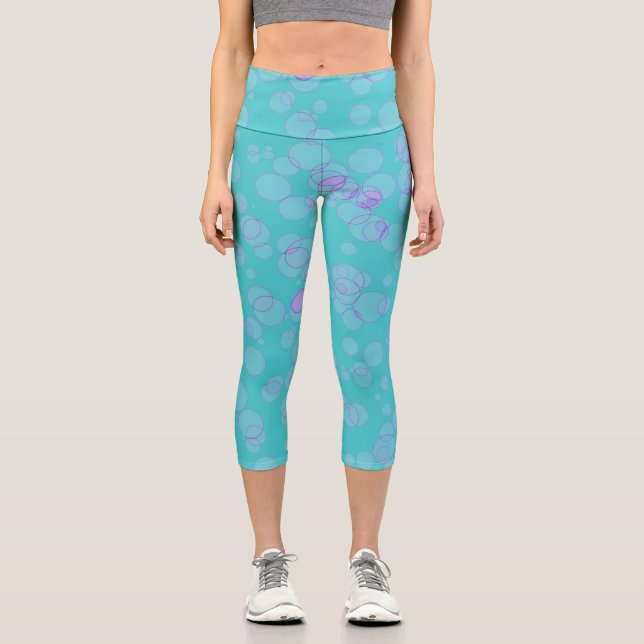 Teal Bubbles Capri Leggings (Front)