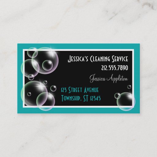 Customizable Teal Bubbles Cleaning Service Business Cards
