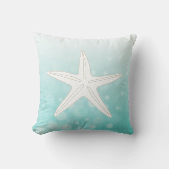 Teal Bubbles Starfish Beach House Pillow (Front)
