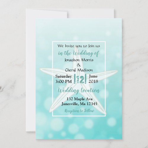 Teal Bubbles Starfish Beach  Wedding Invitations