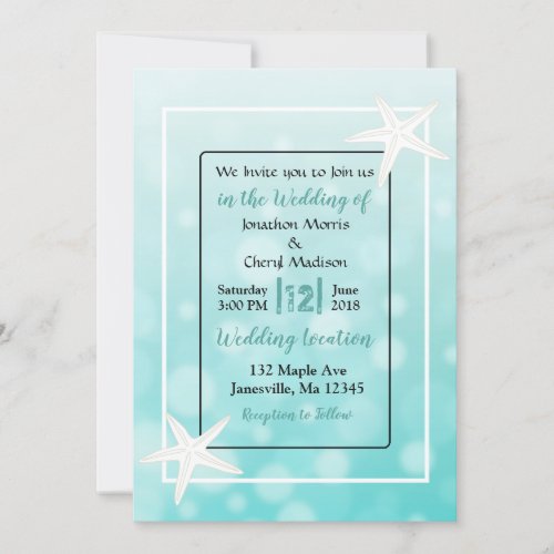 Teal Bubbles Starfish Beach  Wedding Invitations