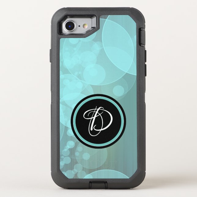 Teal Bubbles with Custom Monogram Otterbox iPhone Case (Back)