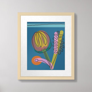 Teal Bud tropical framed drawing by Kimbobity Framed Art