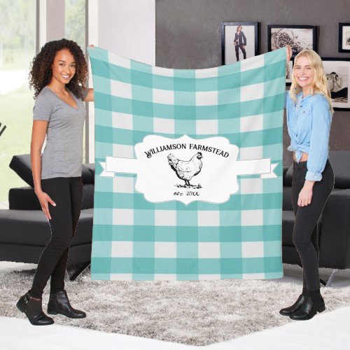 Teal Buffalo Plaid Farm Chicken Fleece Blanket