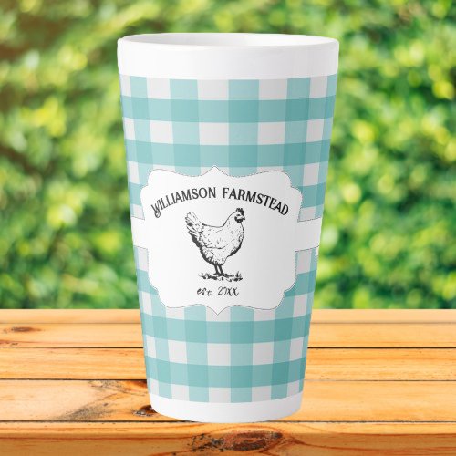 Teal Buffalo Plaid Farm Chicken Latte Mug