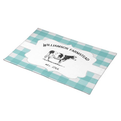 Teal Buffalo Plaid Farm Cow Cloth Placemat