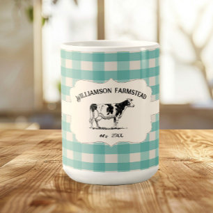 Teal Buffalo Plaid Farm Cow Coffee Mug