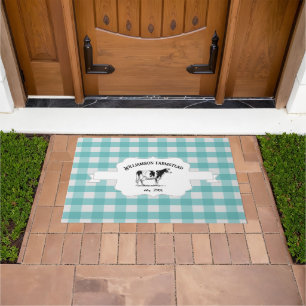 Teal Buffalo Plaid Farm Cow Doormat