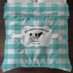 Teal Buffalo Plaid Farm Cow Duvet Cover