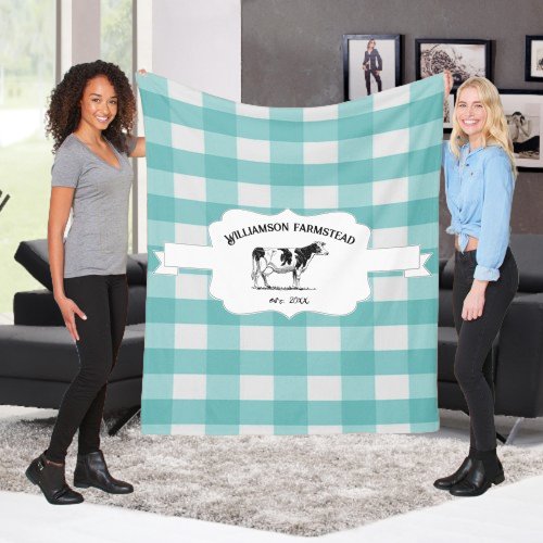 Teal Buffalo Plaid Farm Cow Fleece Blanket