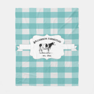Teal Buffalo Plaid Farm Cow Fleece Blanket