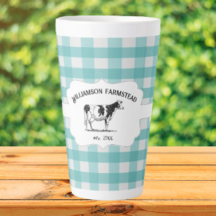 Teal Buffalo Plaid Farm Cow Latte Mug