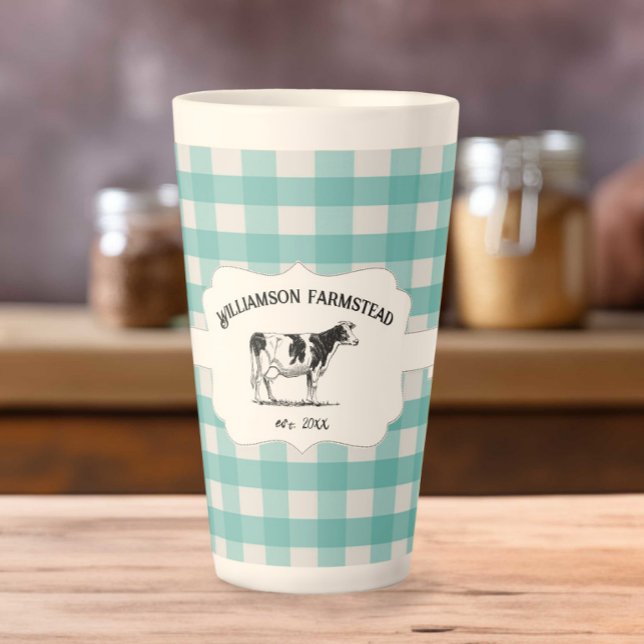 Teal Buffalo Plaid Farm Cow Latte Mug (Teal Buffalo Plaid Farm Cow Latte Mug)